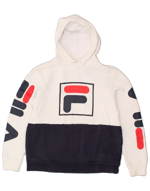 Incredible Offers FILA Womens Graphic Hoodie Jumper UK 6 XS White Colourblock Cotton Incredible Offers FILA Womens Graphic Hoodie Jumper UK 6 XS White Colourblock Cotton