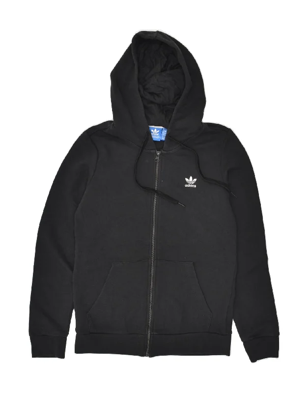 Closeout ADIDAS Womens Graphic Zip Hoodie Sweater UK 12 Medium Black Cotton