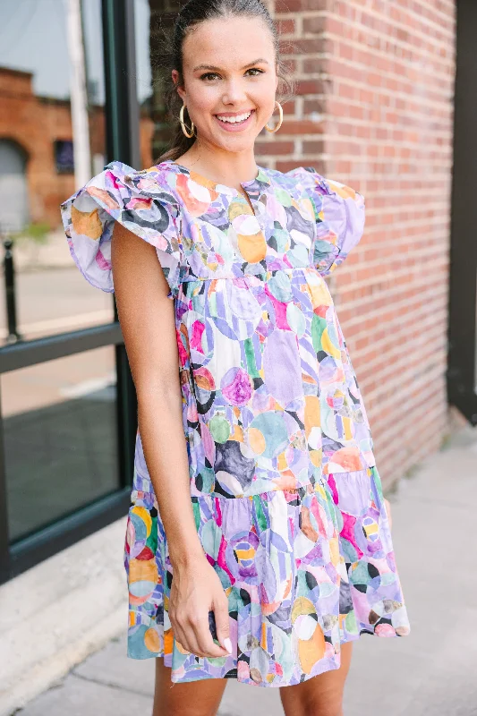 Exclusive Offers All The Fun Lavender Purple Abstract Mini Babydoll Dress