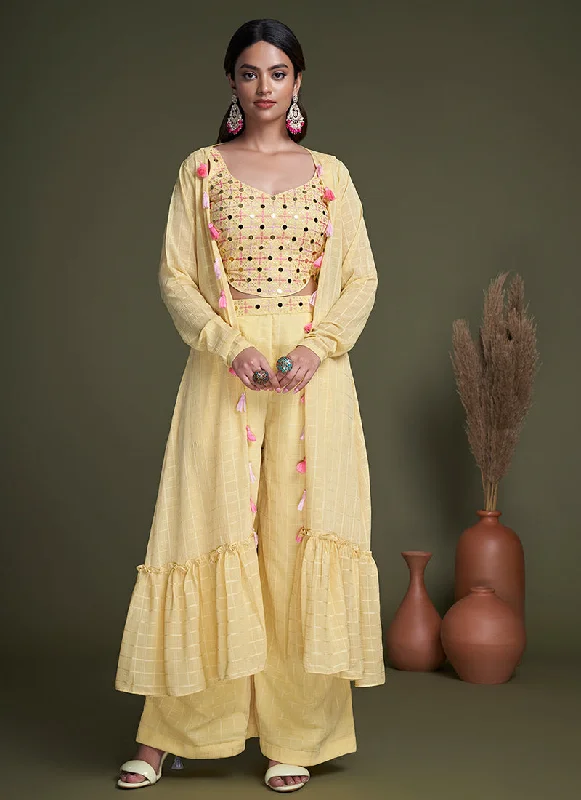 Price Reduction Yellow Embroidery Cape Style Co-Ord Palazzo Set