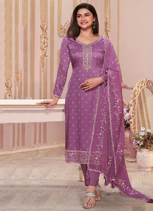 Discount Deals Purple Reshamkari Embroidery Silk Salwar Kameez