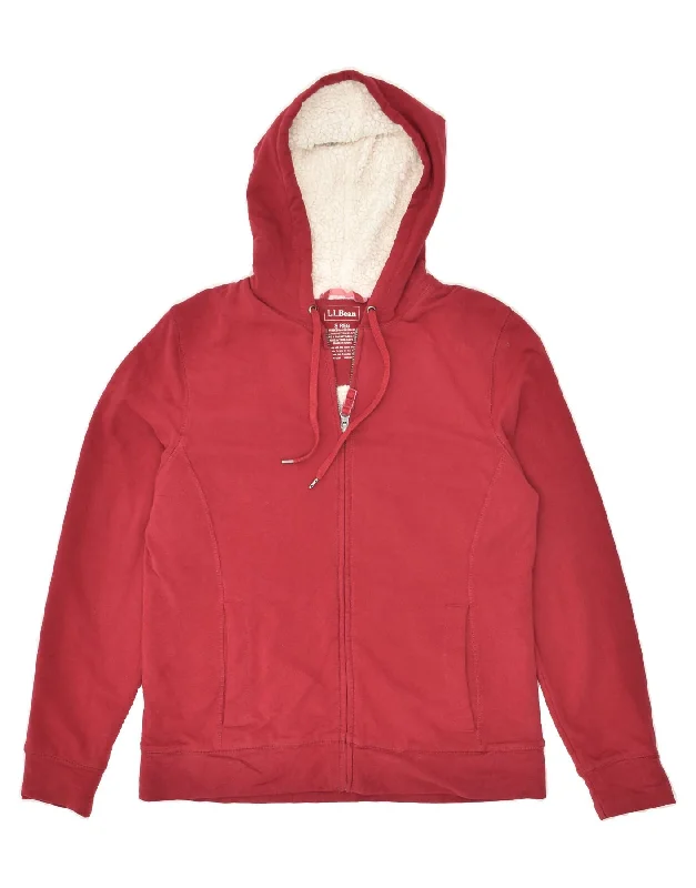 Seasonal Sale L.L.BEAN Womens Sherpa Zip Hoodie Sweater UK 10 Small Pink Cotton