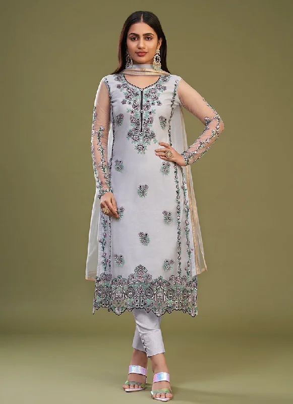 Value Deals White Multi Embroidery Bridesmaid Pant Style Suit