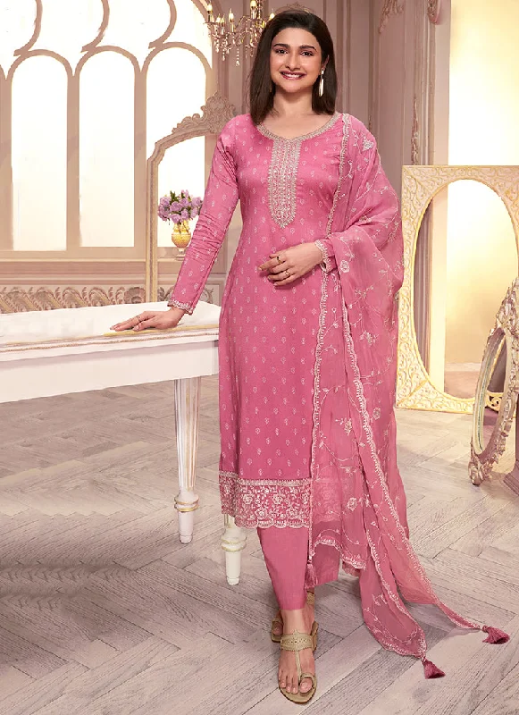 Epic Deals Pink Reshamkari Embroidery Silk Salwar Kameez