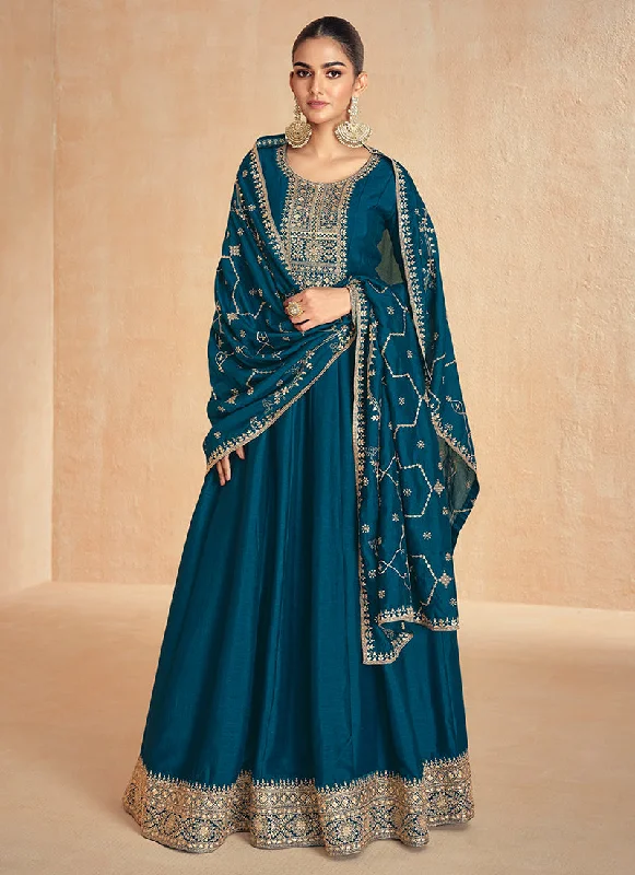 Clearance Sale Royal Blue Golden Embroidery Wedding Anarkali Suit