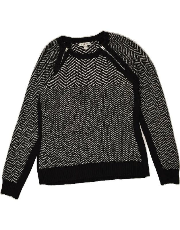 Major Savings TOMMY HILFIGER Womens Crew Neck Jumper Sweater UK 18 XL Black Chevron