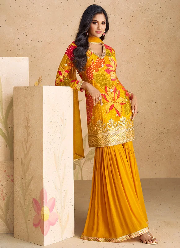 Limited Time Offer Golden Yellow Sequence Embroidery Printed Gharara Suit