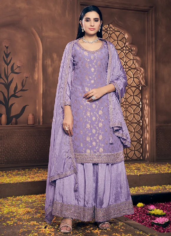 Discount Deals Purple Golden Embroidery Festive Palazzo Suit