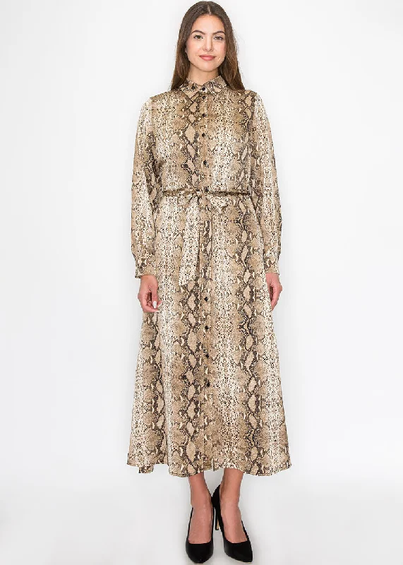 Today’s Deal Brown Snake-Print Long Sleeve Dress