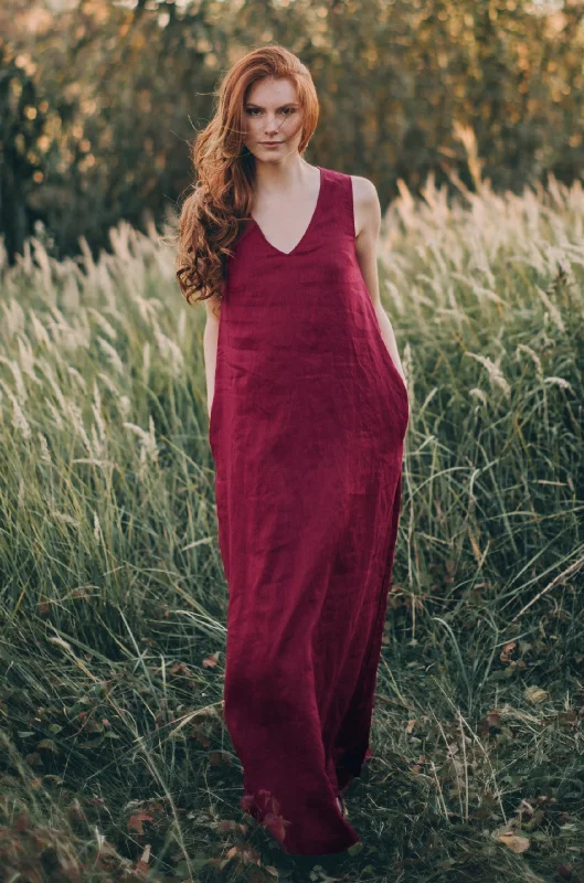 Customer Appreciation Sale Minimalist Linen Maxi Dress with V-neck
