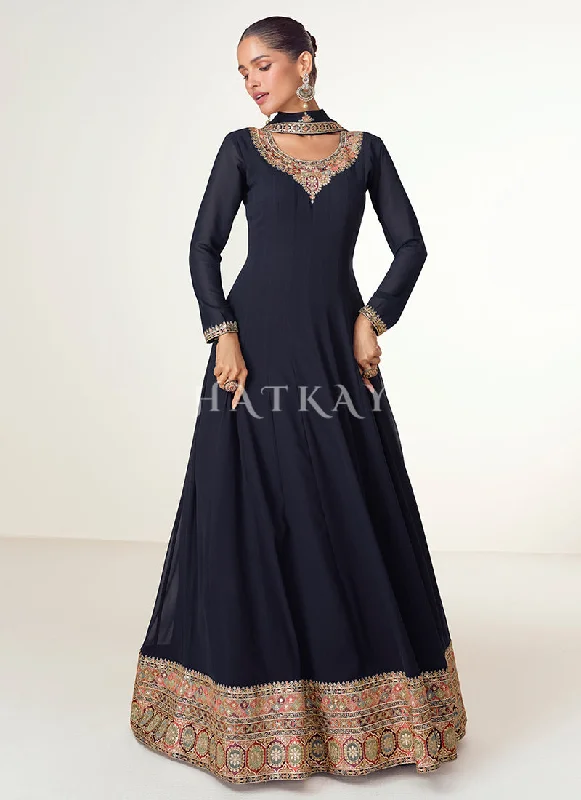 Limited Quantity Navy Blue Multi Embroidery Anarkali Dress