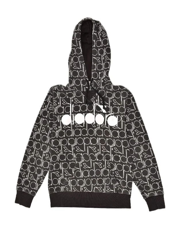Value Deals DIADORA Womens Graphic Hoodie Jumper UK 10 Small Black Cotton