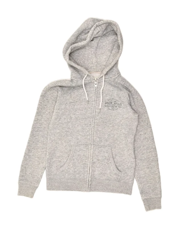 Final Clearance JACK WILLS Womens Zip Hoodie Sweater UK 10 Small  Grey Flecked Cotton