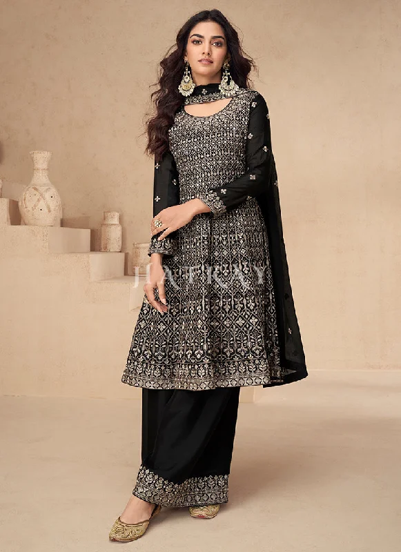 Discount Extravaganza Black Peplum Style Palazzo Suit