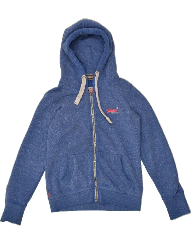 New Deals SUPERDRY Womens Zip Hoodie Sweater UK 14 Medium Blue Flecked Cotton