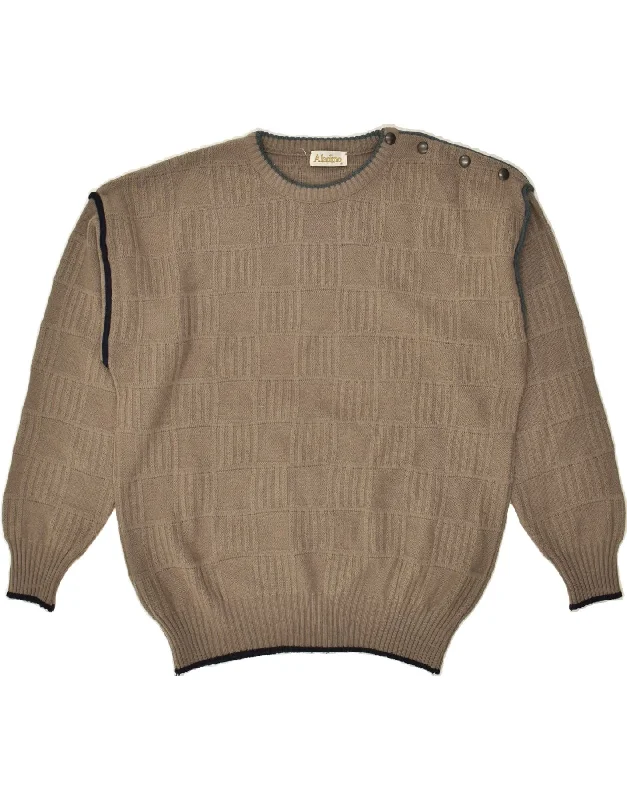 Buy Now VINTAGE Womens Crew Neck Jumper Sweater UK 16 Large Brown Check Wool