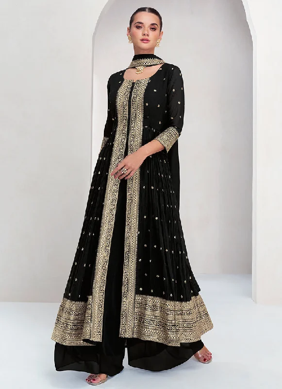 Savings Alert Black Embroidery Traditional Palazzo Suit
