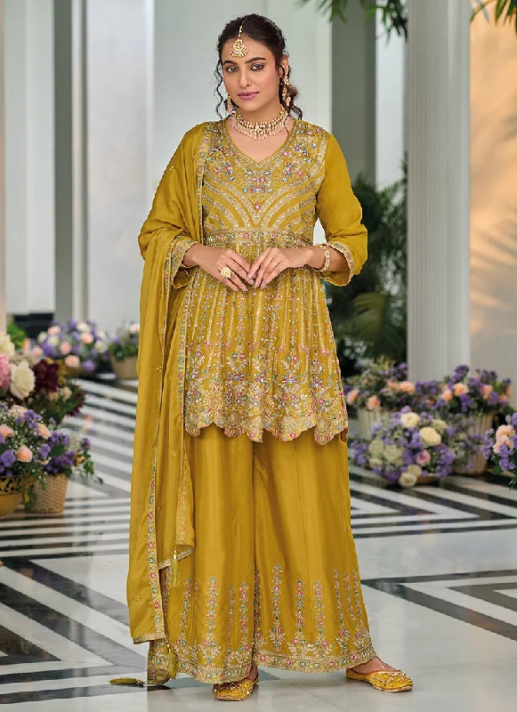 Weekend Deal Yellow Multi Embroidery Sharara Style Suit