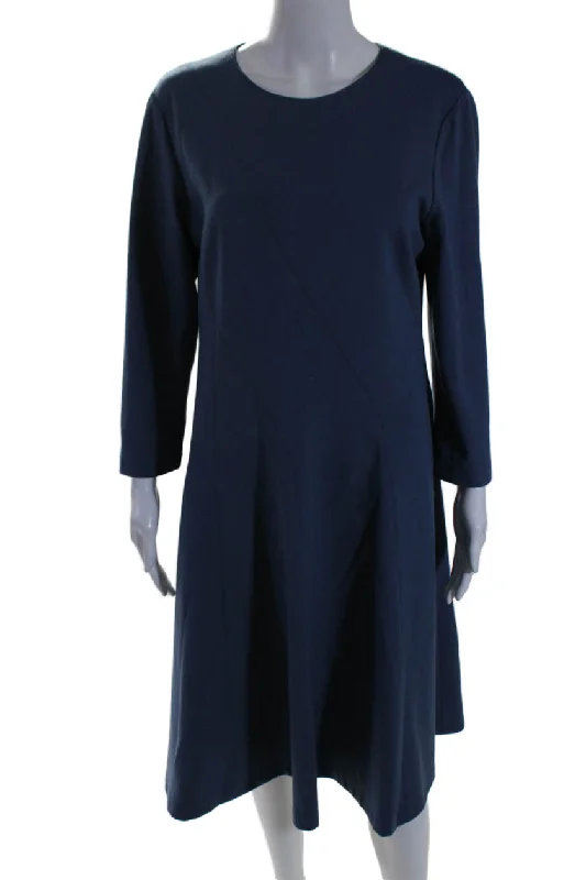 Special Discount Lafayette 148 New York Womens Long Sleeve Midi A-Line Dress Steel Blue