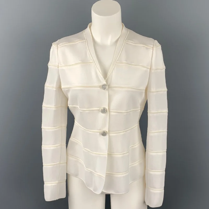 Price Cut GIORGIO ARMANI Size 2 White Viscose / Polyamide Textured Buttoned Jacket