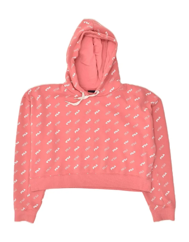Bargain Bin FILA Womens Crop Hoodie Jumper UK 16 Large Pink Cotton