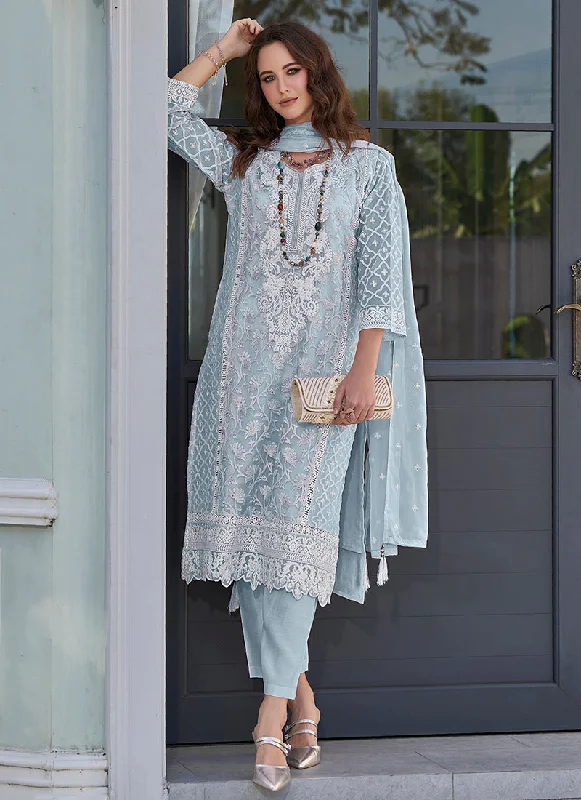 Value Deals Sky Blue Embroidered Pakistani Dress