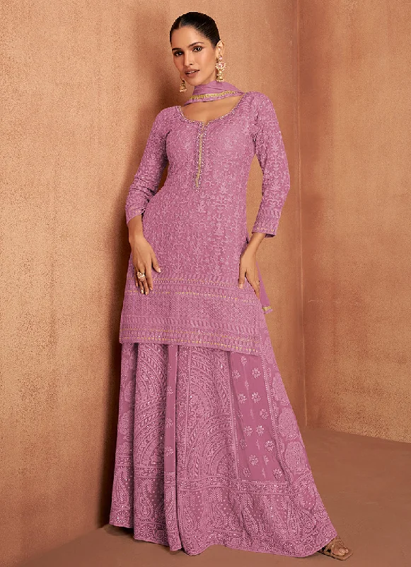 Act Now Blush Pink Chikankari Embroidery Festive Palazzo Suit