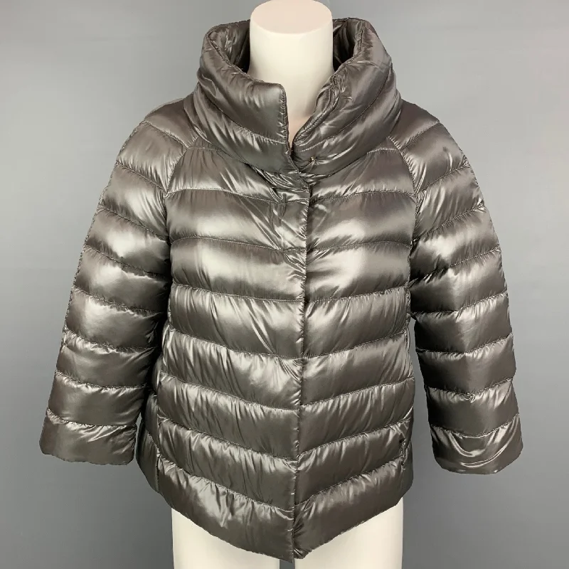 Final Sale HERNO Size 4 Grey Quilted Nylon Goose Down Jacket