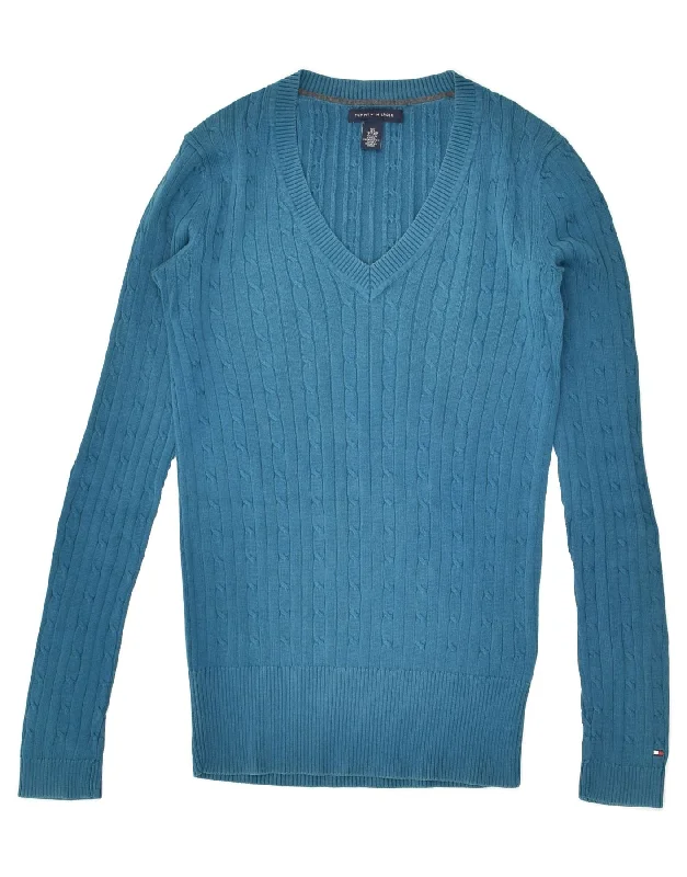 Unbeatable Prices TOMMY HILFIGER Womens V-Neck Jumper Sweater UK 6 XS Blue Cotton