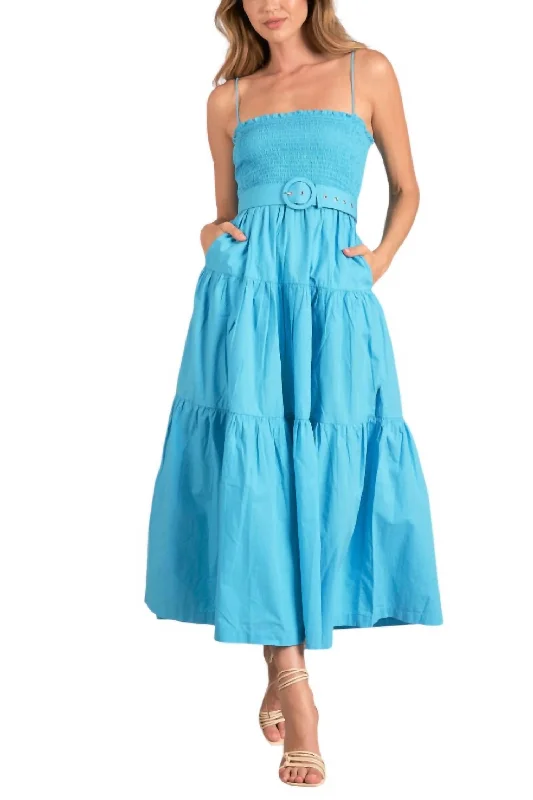 Today Only Leanne Smocked Midi Dress In Azure