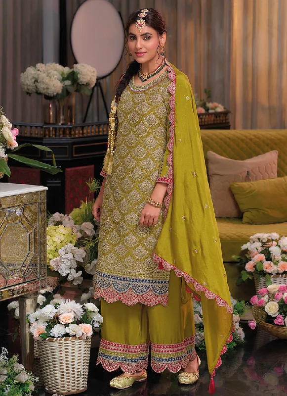 Exclusive Savings Lime Green Multi Traditional Embroidery Palazzo Suit