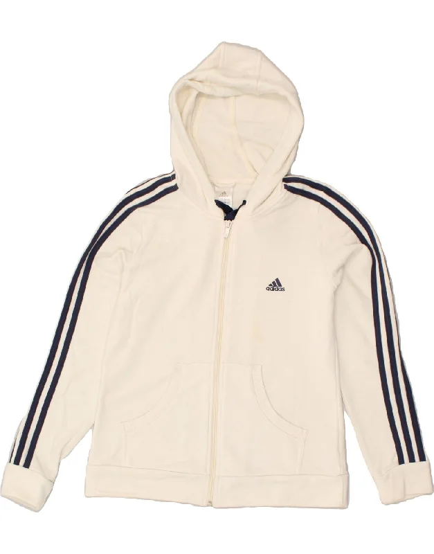 Limited Time ADIDAS Womens Zip Hoodie Sweater UK 14 Medium  Off White Cotton