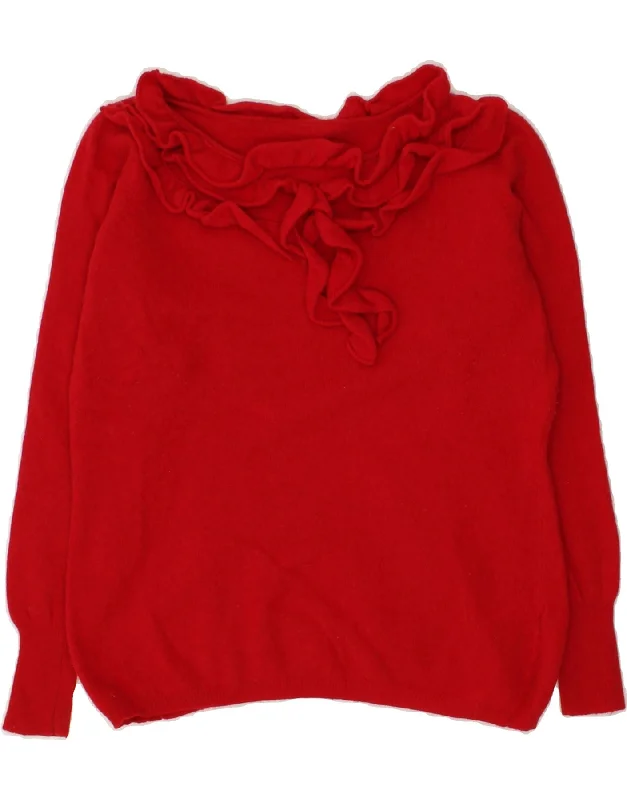 Steals and Deals VINTAGE Womens Ruffle Boat Neck Jumper Sweater UK 10 Small Red