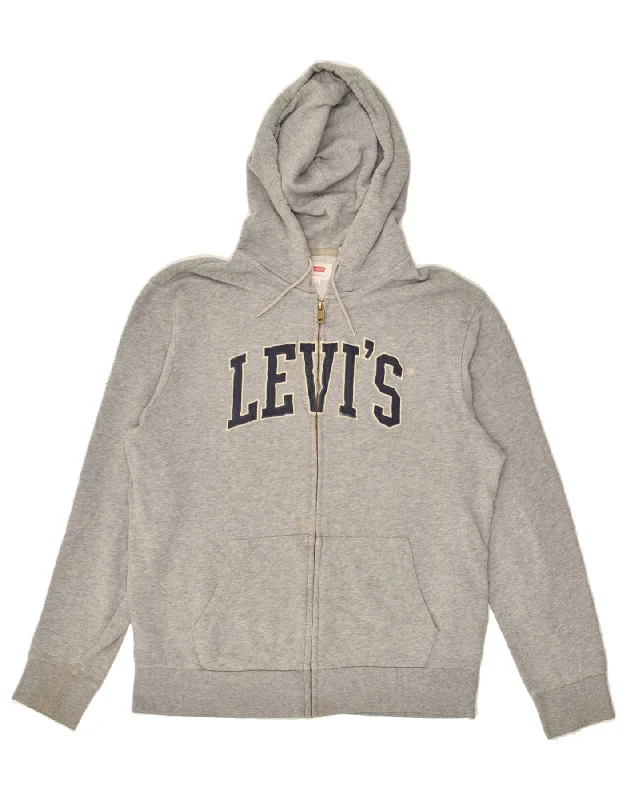 Incredible Offers LEVI'S Womens Graphic Zip Hoodie Sweater UK 14 Medium Grey Cotton