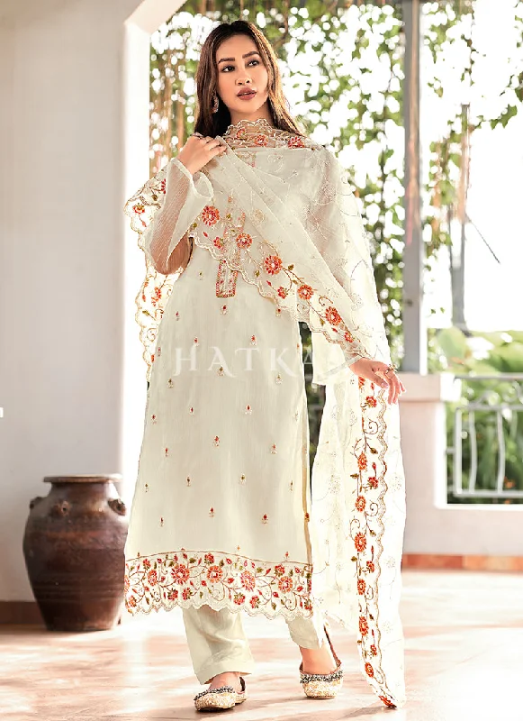 Midnight Madness White Floral Embroidered Pakistani Suit