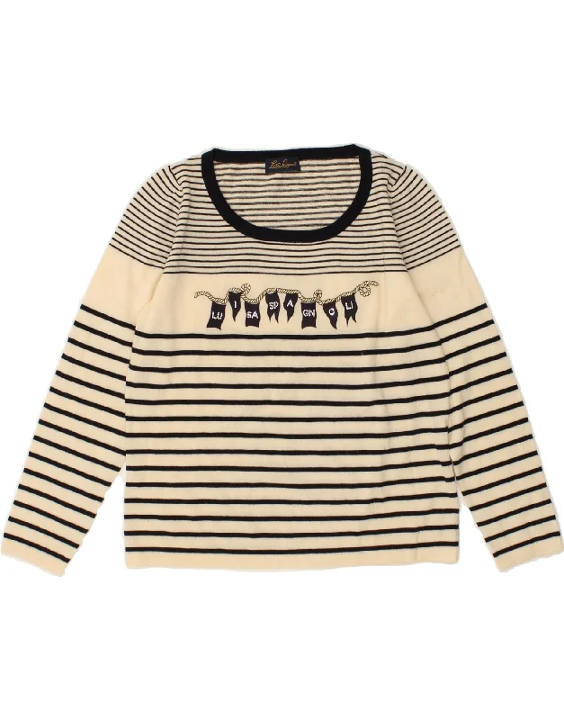TIME-Limited Offer LUISA SPAGNOLI Womens Graphic Boat Neck Jumper Sweater UK 16 Large White TIME-Limited Offer LUISA SPAGNOLI Womens Graphic Boat Neck Jumper Sweater UK 16 Large White