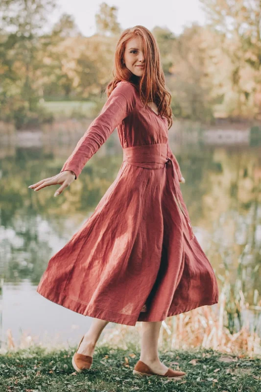 Unmissable Offer Linen Midi Dress with Tie Belt