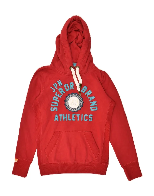 Amazing Deals SUPERDRY Womens Graphic Hoodie Jumper UK 14 Medium Red Cotton