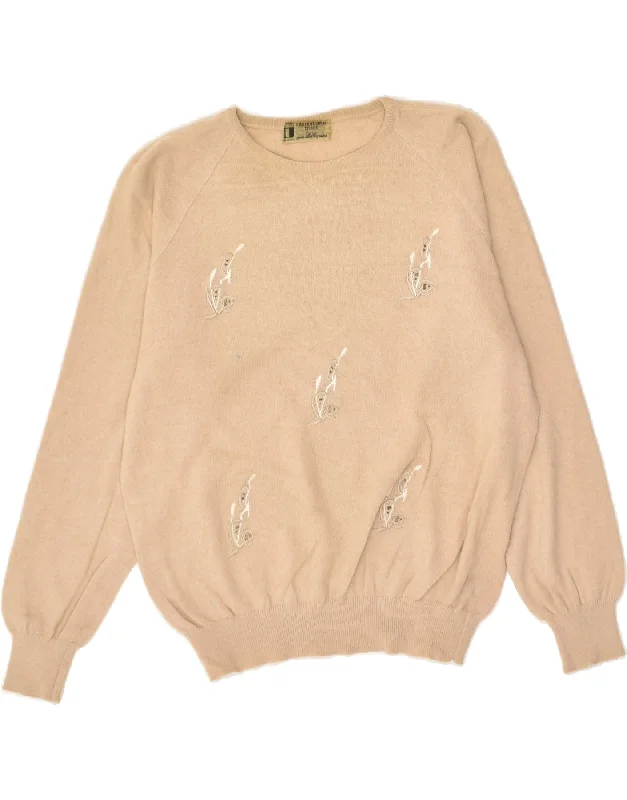 Markdowns LES COPAINS Womens Crew Neck Jumper Sweater UK 16 Large Beige Floral