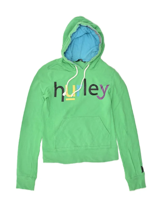 Early Bird Discount HURLEY Womens Graphic Hoodie Jumper UK 6 XS Green Cotton