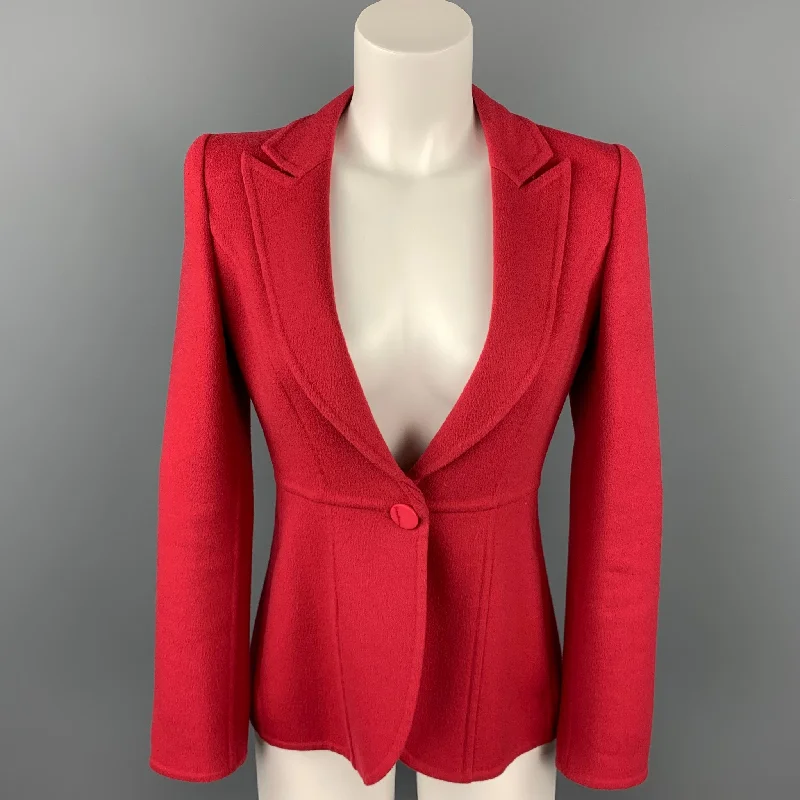 Exclusive Savings GIORGIO ARMANI Size 2 Red Virgin Wool Peak Lapel Single Breasted Jacket