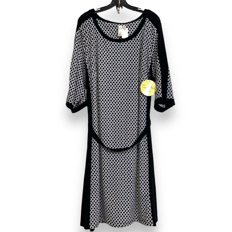 Can't Be Beat Dress Casual Midi By Cmf In Black & White, Size: 3x
