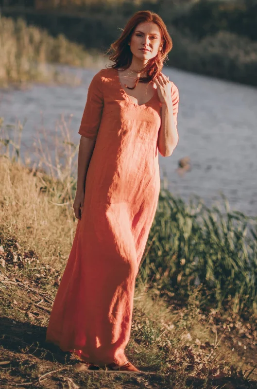 Clearance Event Sleeved Linen Maxi Dress