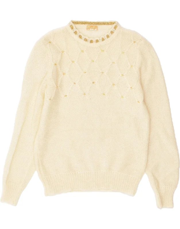 Limited Stock VINTAGE Womens Crew Neck Jumper Sweater UK 10 Small Off White