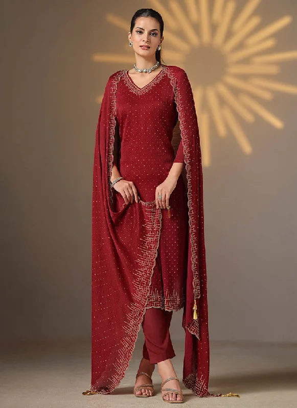 Act Now Bridal Red Golden Embroidered Pant Style Suit