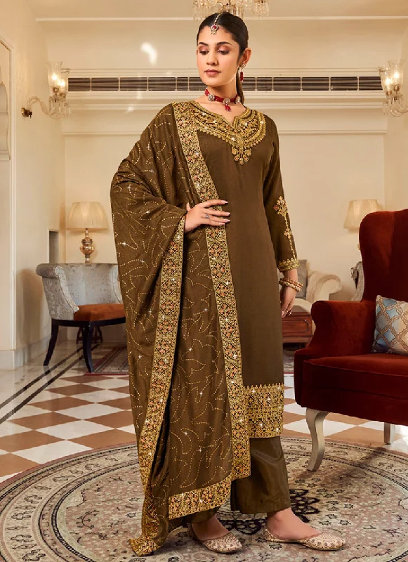 Act Fast Olive Green Embroidery Designer Salwar Suit
