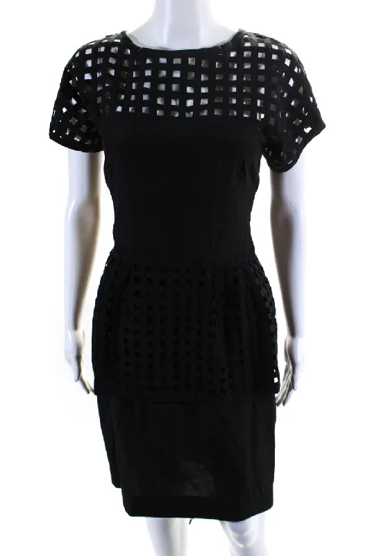 Huge Discounts Lela Rose Womens Back Zip Short Sleeve Layered Shift Dress Black Cotton