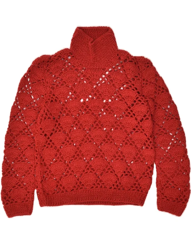 Big Discounts VINTAGE Womens See Through Crop Roll Neck Jumper Sweater UK 10 Small Red