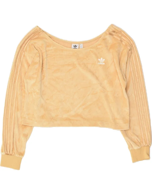 New Arrival ADIDAS Womens Velour Crop Sweatshirt Jumper UK 12 Medium  Beige Polyester