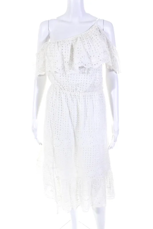 Deep Discounts Joie Womens Cotton Lace One Shoulder Ruffled Textured Maxi Dress White